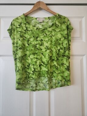 Michael Kors Lime Green Floral Short Sleeve Tee - Women's PMedium